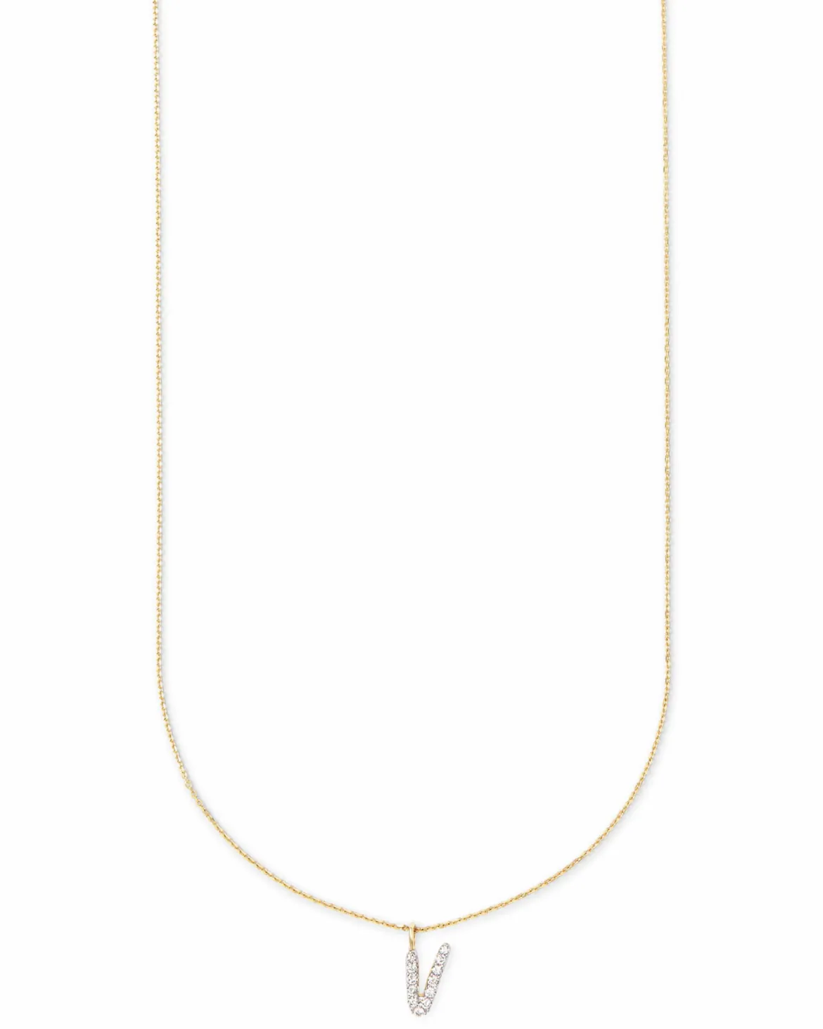 Diamond Letter V Pendant Necklace in 14k Yellow Gold