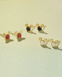 Disney | Kendra Scott Gold Mickey Mouse Stud Earrings in Bright Red Drusy