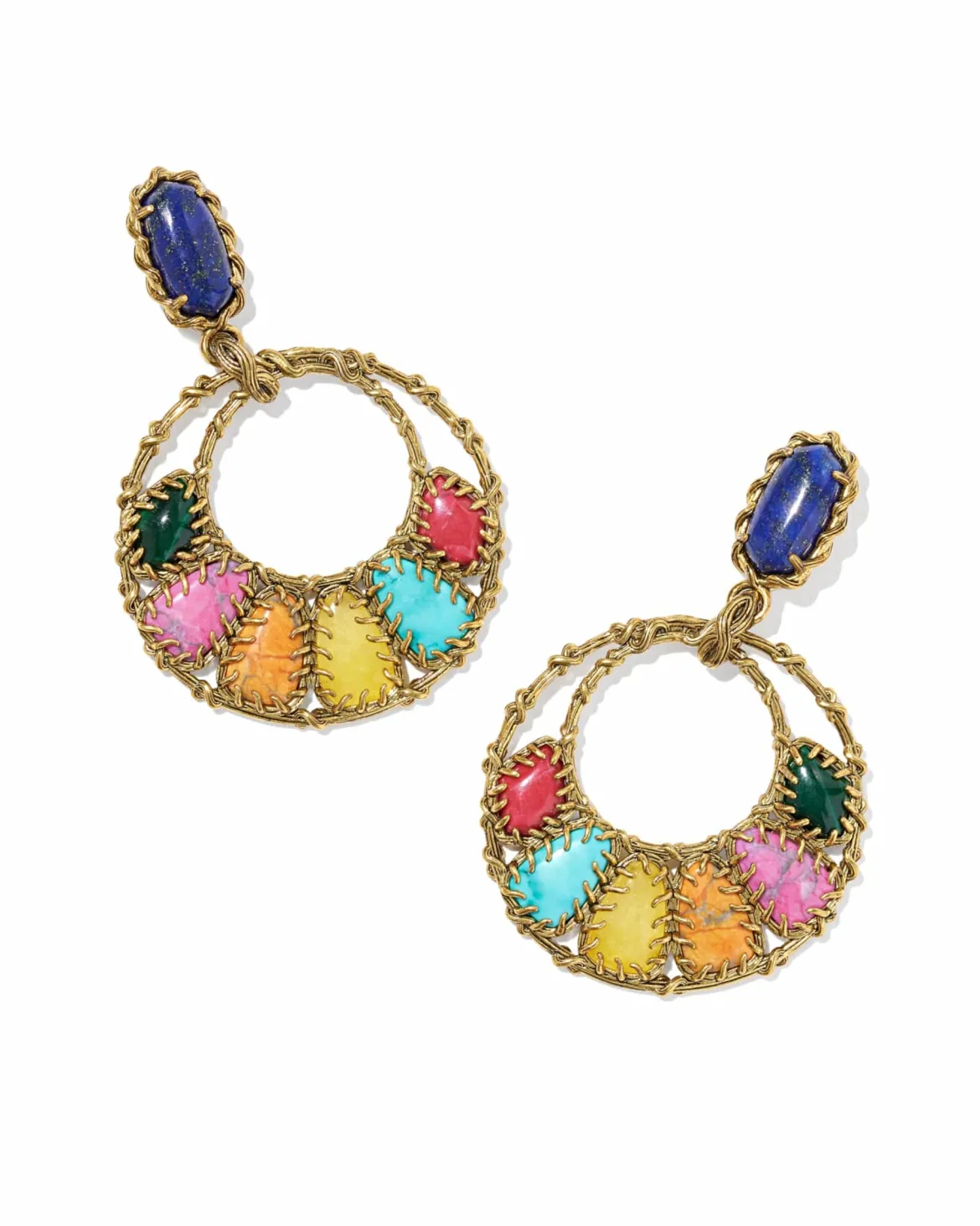 Dolly Parton x Kendra Scott Patchwork Open Frame Vintage Gold Statement Earrings