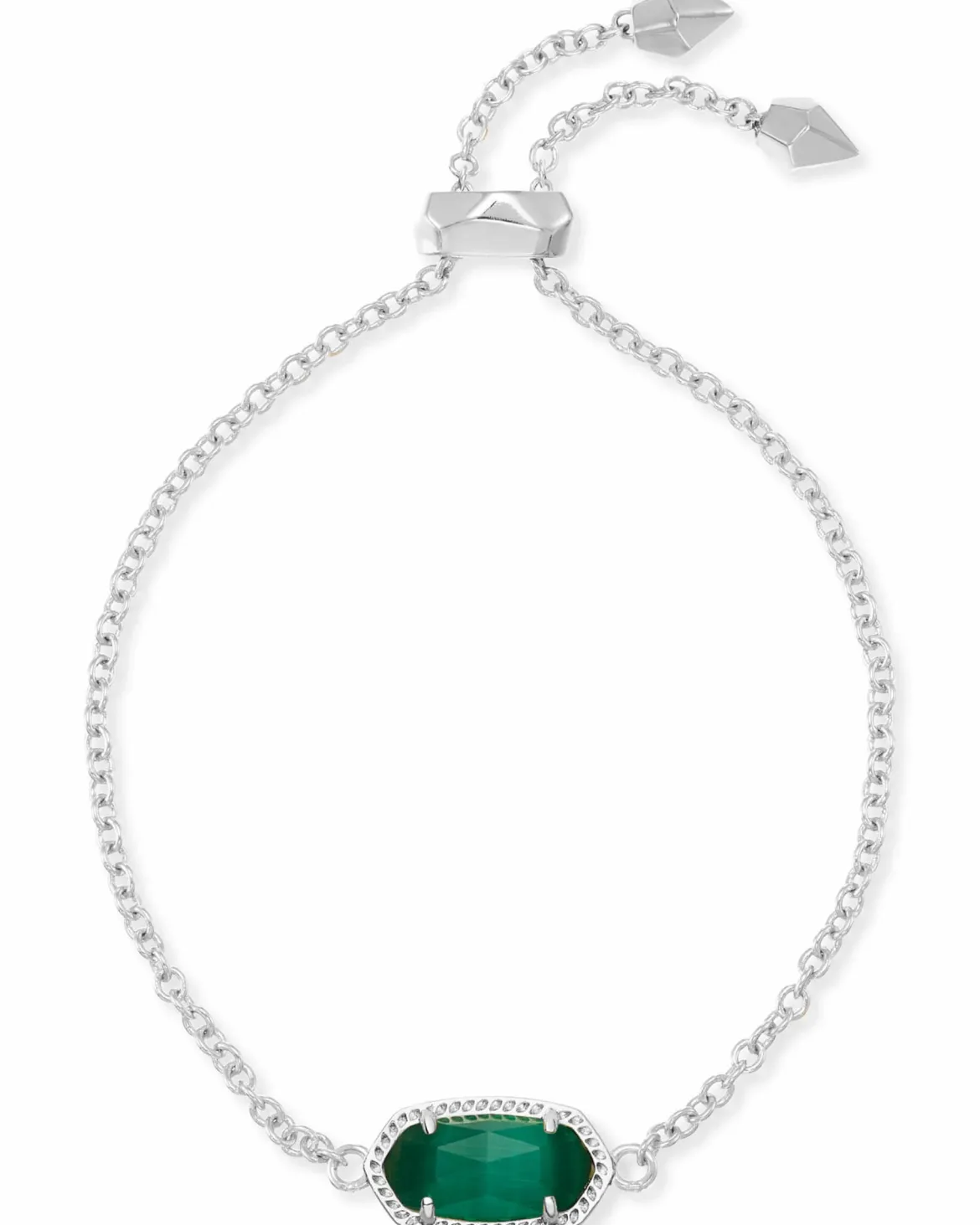 Elaina Silver Adjustable Chain Bracelet in Emerald Cat’s Eye