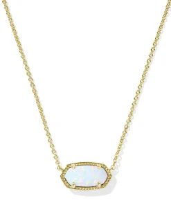 Elisa Gold Pendant Necklace in White Lab Grown Opal
