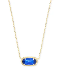 Elisa Gold Pendant Necklace in Cobalt Cat's Eye