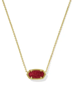 Elisa Gold Short Pendant Necklace in Bright Red Drusy
