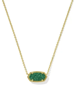 Elisa Gold Short Pendant Necklace in Emerald Drusy