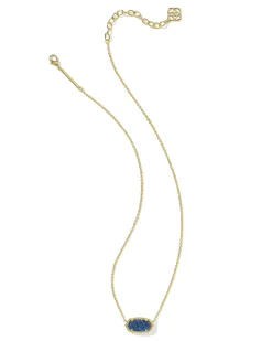 Elisa Gold Short Pendant Necklace in Blue Drusy