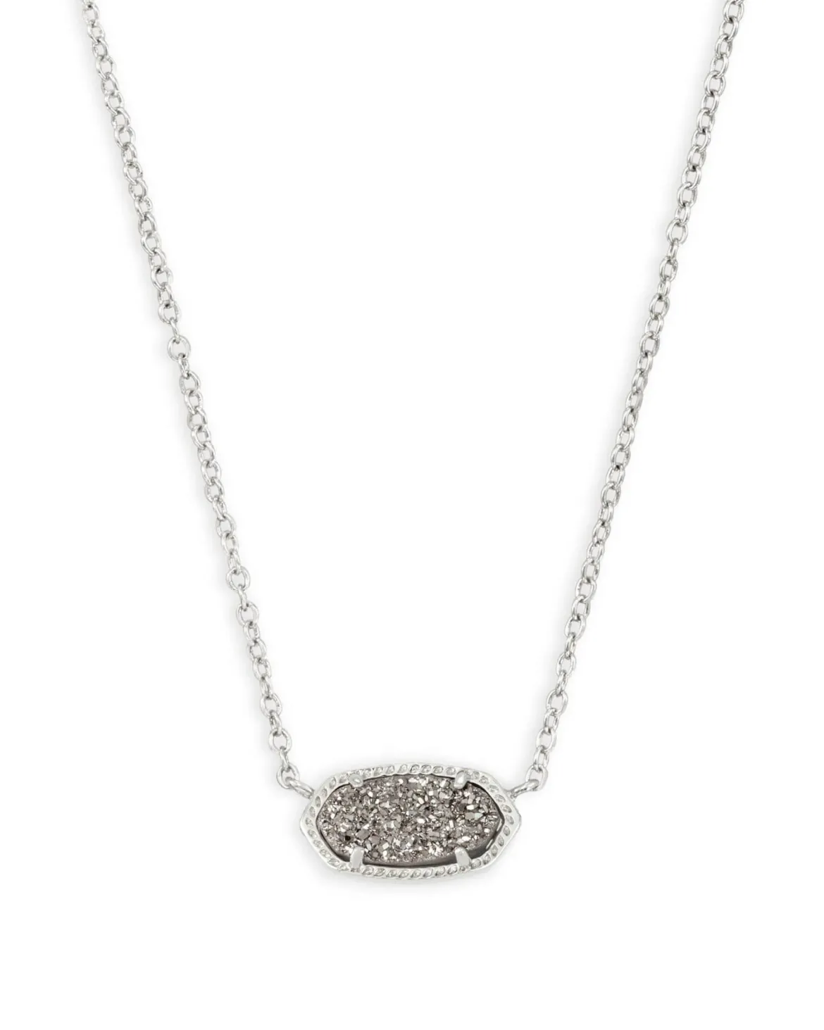 Elisa Silver Extended Length Pendant Necklace in Platinum Drusy