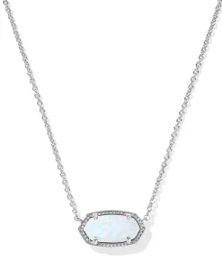 Elisa Silver Pendant Necklace in White Lab Grown Opal
