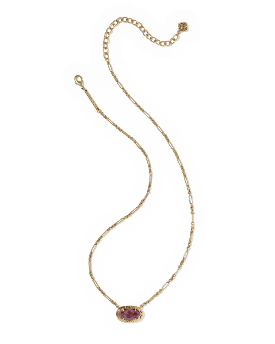 Elisa Vintage Gold Etch Frame Short Pendant Necklace