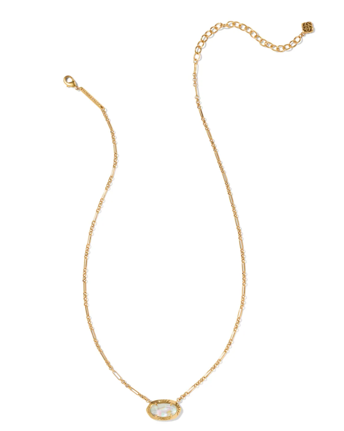 Elisa Vintage Gold Etch Frame Short Pendant Necklace in Iridescent Abalone