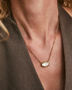 Elisa Vintage Gold Etch Frame Short Pendant Necklace in Iridescent Abalone