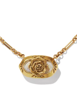 Elisa Vintage Gold Etch Frame Short Pendant Necklace in Iridescent Abalone