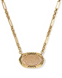 Elisa Vintage Gold Etch Frame Short Pendant Necklace