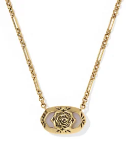 Elisa Vintage Gold Etch Frame Short Pendant Necklace