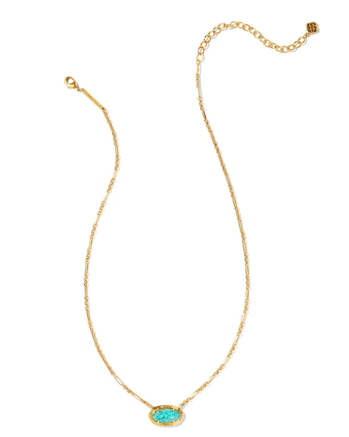 Elisa Vintage Gold Etch Frame Short Pendant Necklace in Variegated Turquoise Magnesite