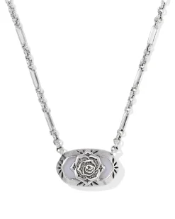 Elisa Vintage Silver Etch Frame Short Pendant Necklace
