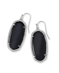 Elle Silver Drop Earrings in Black Opaque Glass
