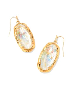 Elle Vintage Gold Etch Frame Drop Earrings in Iridescent Abalone