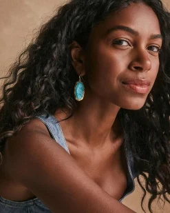 Elle Vintage Gold Etch Frame Drop Earrings in Variegated Turquoise Magnesite