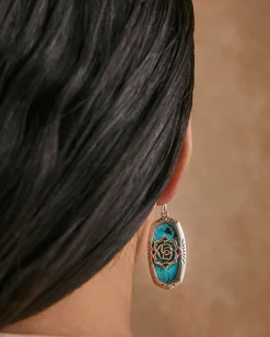 Elle Vintage Silver Etch Frame Drop Earrings in Variegated Turquoise Magnesite