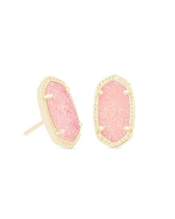 Ellie Gold Stud Earrings in Light Pink Drusy