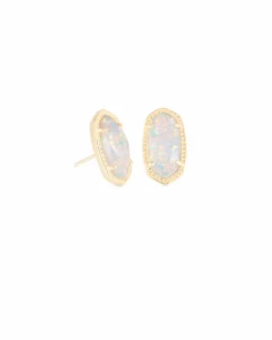 Ellie Gold Stud Earrings in White Lab Grown Opal