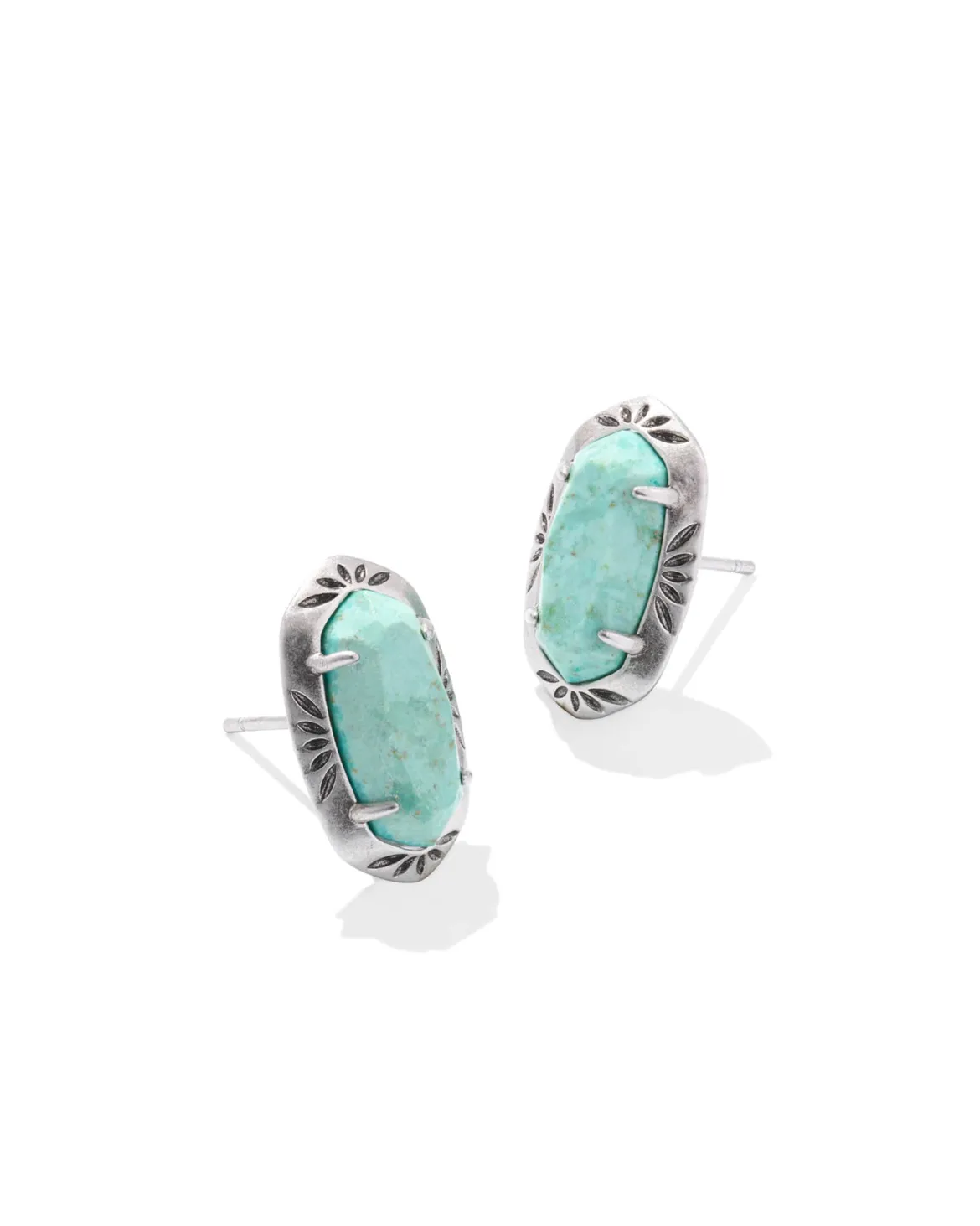 Ellie Vintage Silver Etch Frame Stud Earrings in Sea Green Chrysocolla