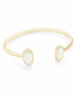 Elton Gold Cuff Bracelet in White Lab Grown Opal
