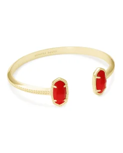 Elton Gold Cuff Bracelet in Bright Red Opaque Glass