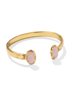 Elton Vintage Gold Etch Frame Cuff Bracelet in Rose Quartz