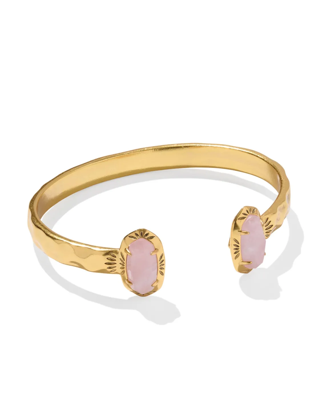 Elton Vintage Gold Etch Frame Cuff Bracelet in Rose Quartz