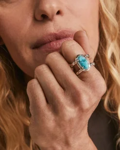 Elyse Vintage Gold Etch Frame Band Ring in Variegated Turquoise Magnesite