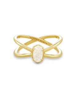 Emilie Gold Double Band Ring in Iridescent Drusy