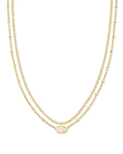 Emilie Gold Multi Strand Necklace in Iridescent Drusy
