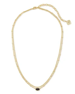 Emilie Gold Multi Strand Necklace in Black Obsidian
