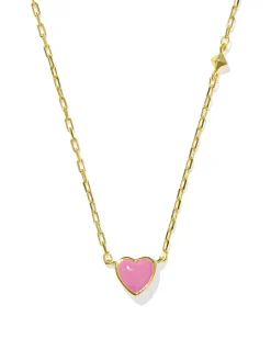 Enamel 18k Gold Vermeil Heart Pendant Necklace in Pink Enamel