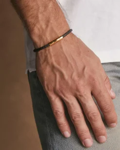 Evans 18k Yellow Gold Vermeil Corded Bracelet in Black Leather