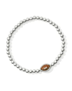 Football Silver Stretch Bracelet in Orange Goldstone