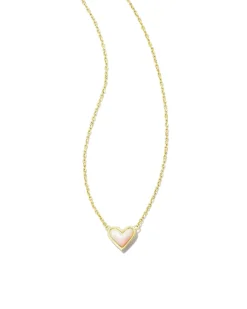Framed Ari Heart Gold Short Pendant Necklace in White Opalescent Resin