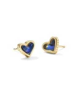 Framed Ari Heart Gold Stud Earrings in Mood Stone