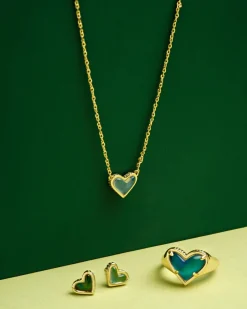 Framed Ari Heart Gold Stud Earrings in Mood Stone
