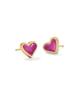 Framed Ari Heart Gold Stud Earrings in Azalea Illusion