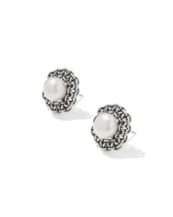 Gabriella Vintage Silver Pearl Stud Earrings