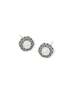 Gabriella Vintage Silver Pearl Stud Earrings