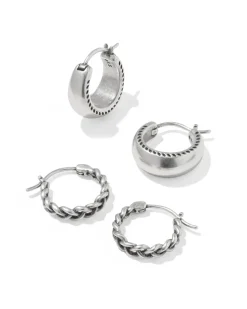 Gabriella Vintage Silver Set of 2 Huggie Earrings