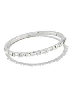 Gracie Silver Bangle Bracelet in White Mix