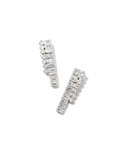 Gracie Silver Tennis Linear Earrings in White CZ