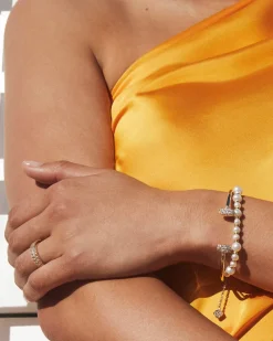 Grayson Gold Cuff Bracelet in White Crystal