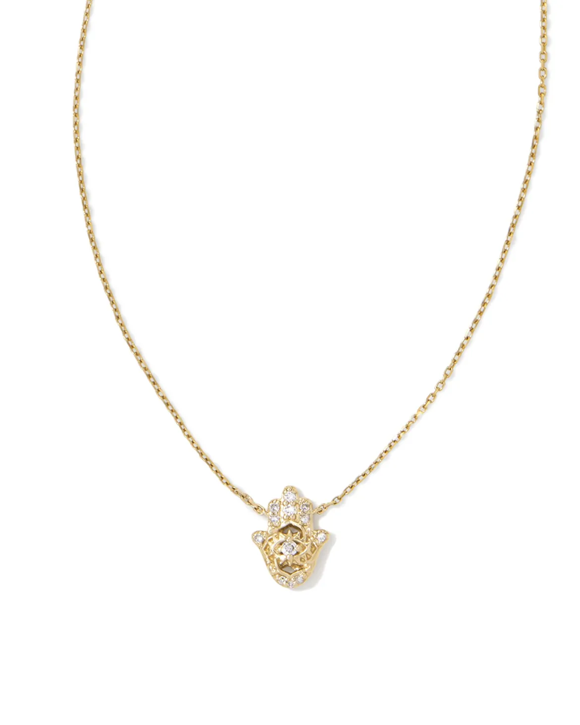 Hamsa 14k Yellow Gold Pendant Necklace in White Diamond