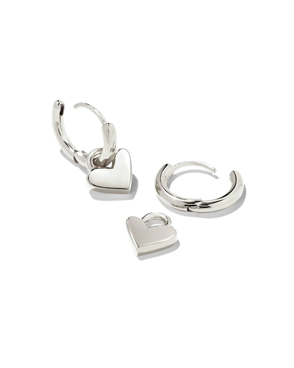Heart Padlock Huggie Earrings in Sterling Silver