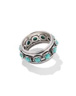 Ida Vintage Silver Band Ring in Sea Green Chrysocolla